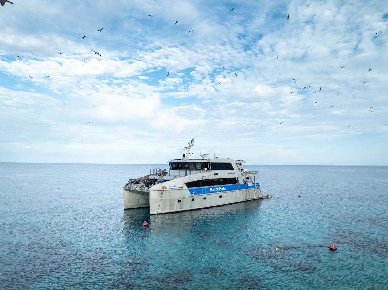 Image of Reef Ranger operating at Raine Island, supporting the Raine Island Recovery Project.