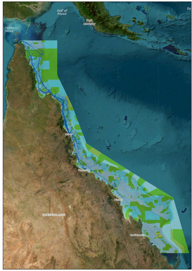 Map of Reef Ranger tracking across the Great Barrier Reef